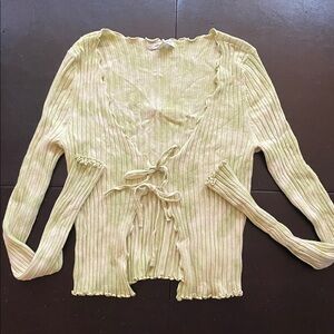 American Eagle Outfitters Green Ribbed Tie-Front Top